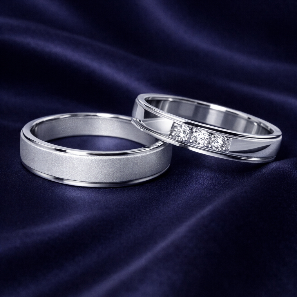 Cincin Nikah Couple  Emas Putih Original SAN950 C908 Premium Elegan Free Box & Ukir Nama