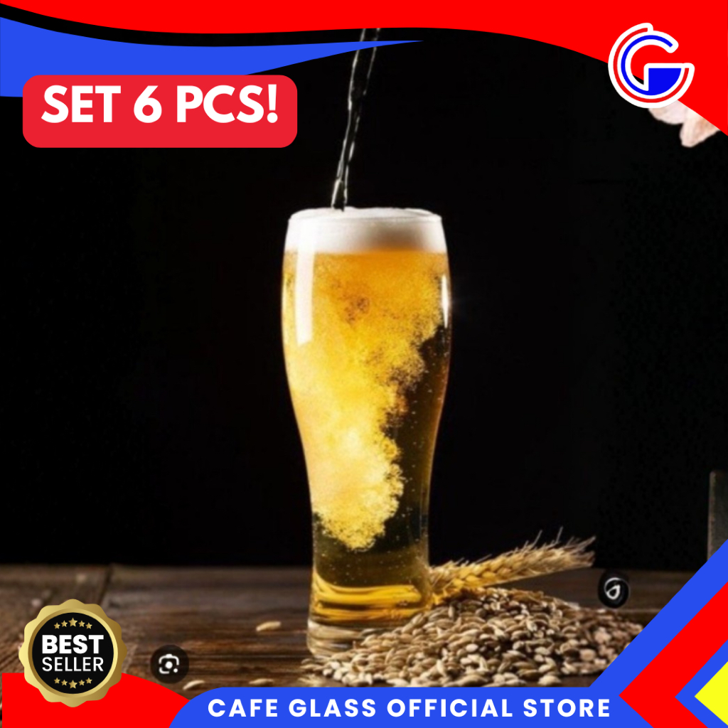 Gelas Jumbo 6 Pcs Citinova Hops - Gelas Teh Bir Soda 570ml - Gelas Kaca Besar Tinggi Cafe Warkop