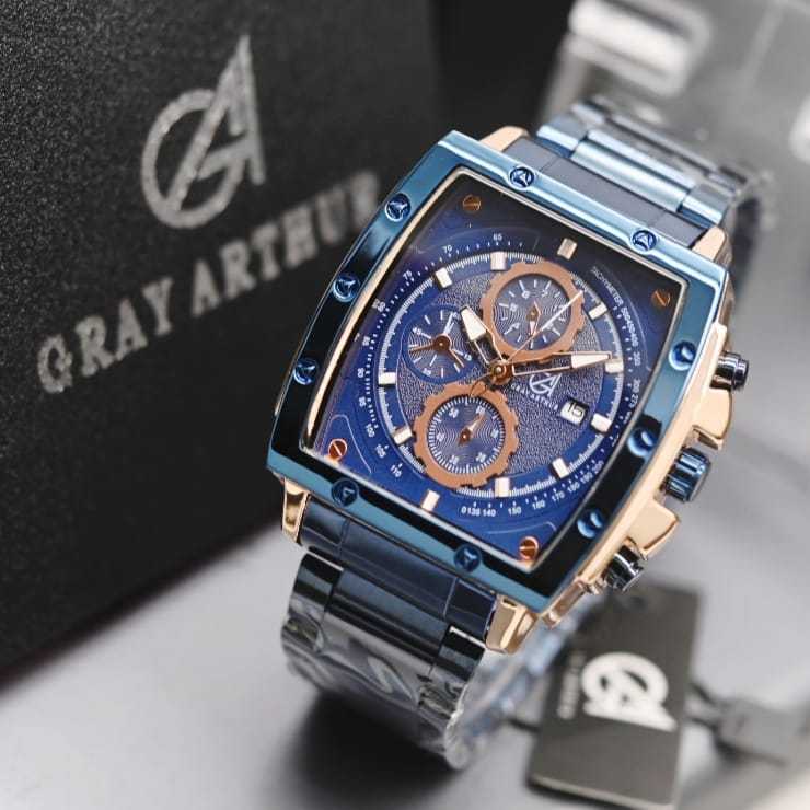 Jam Tangan Pria Gray Arthur 6379 Chronograph rantai original Leopard 8829