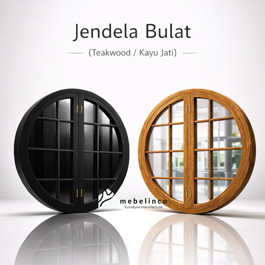 Jendela Kusen Bulat Putar Kayu - Jendela Kayu Minimalis - Kusen Jendela Kayu Jati - Jendela Rumah JB