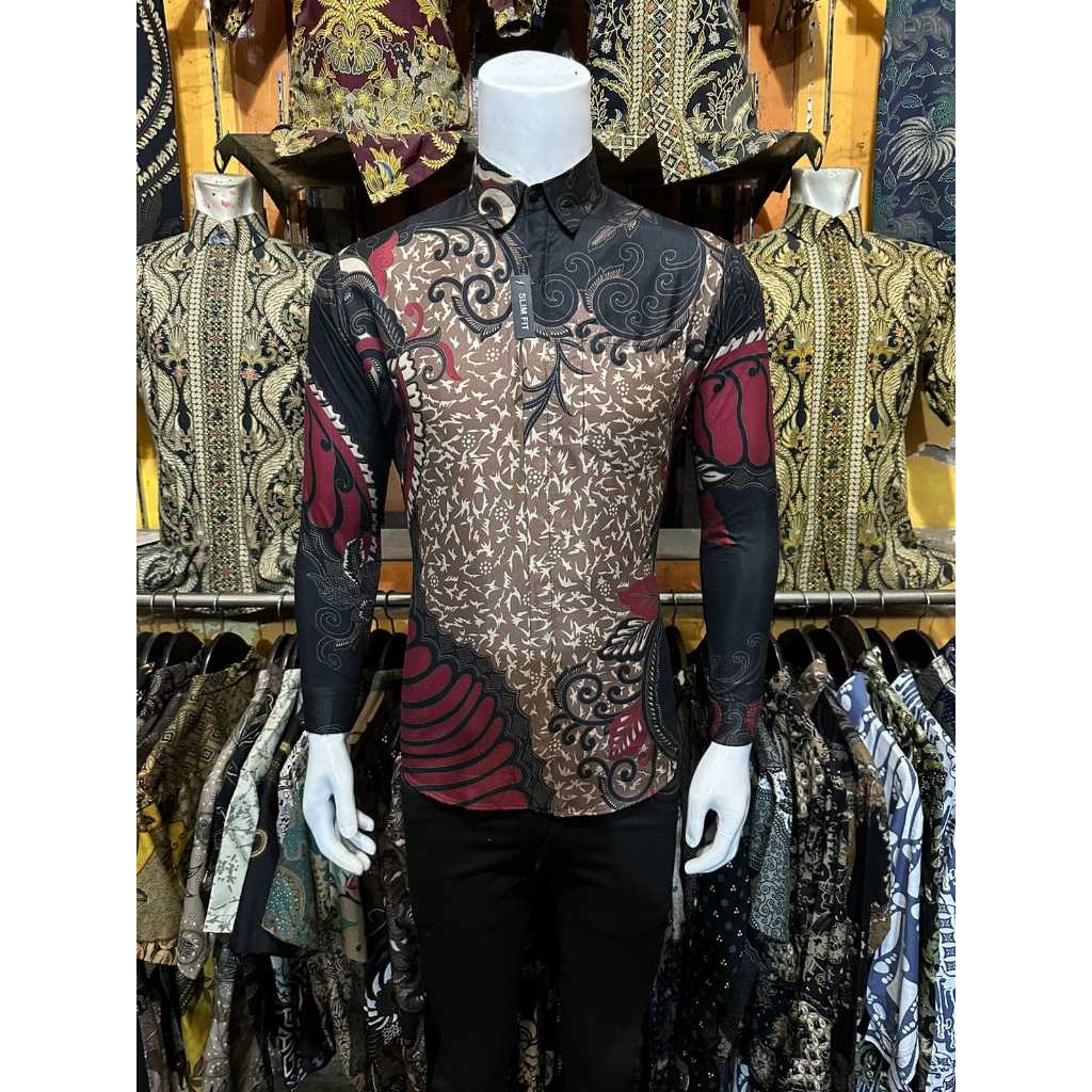 Batik Pria Lengan Panjang Slim Fit Modern Kemeja Batik Pria