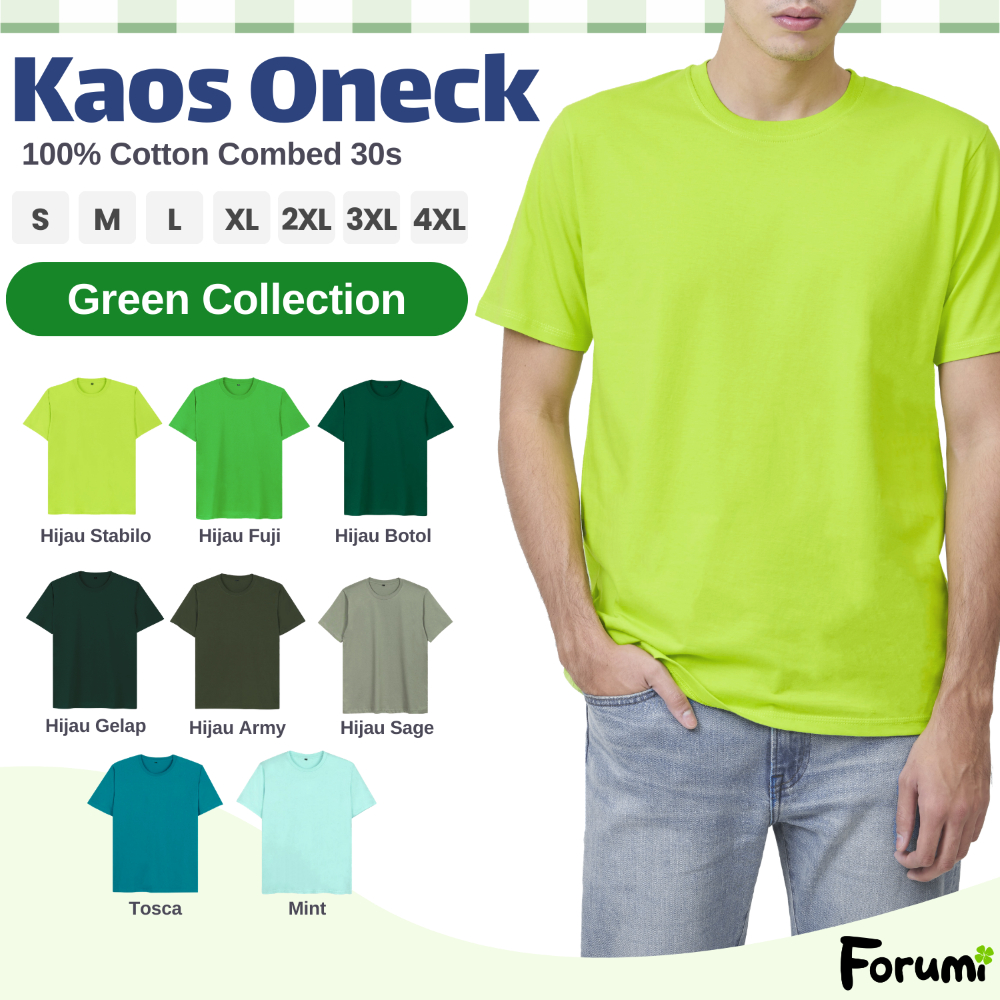 Kaos Polos Pria Katun Warna Hijau Army Hijau Tentara Hijau Botol Hijau Gelap Hijau Fuji Hijau Tosca 