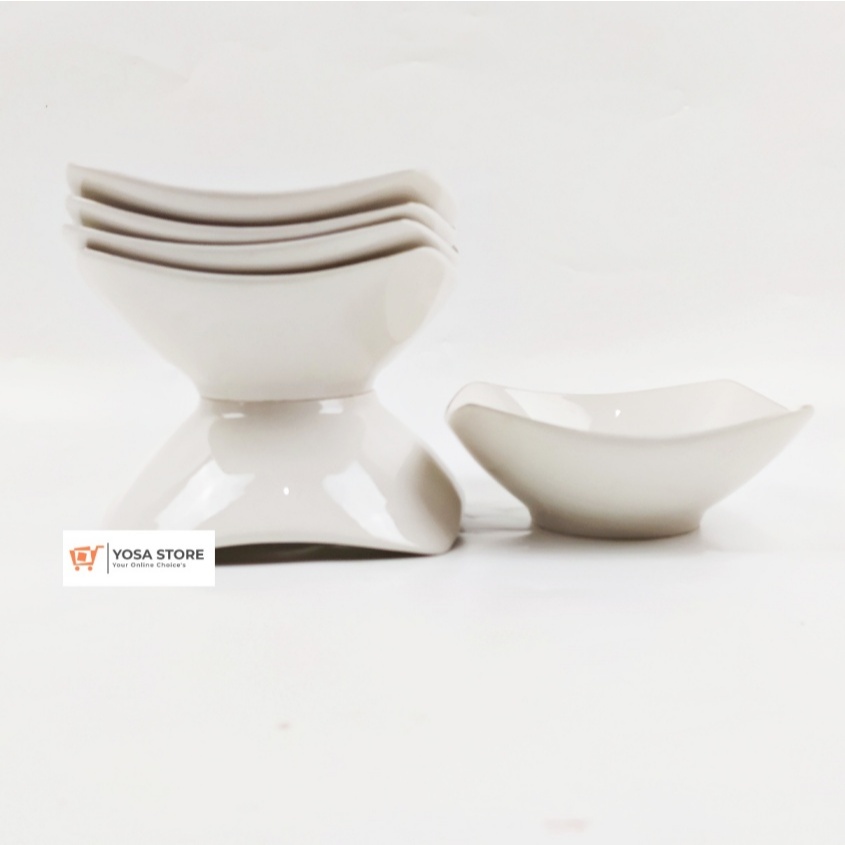 MANGKOK Keramik 8inch Segi Empat Putih Polos - 6 Pcs Kedaung Home