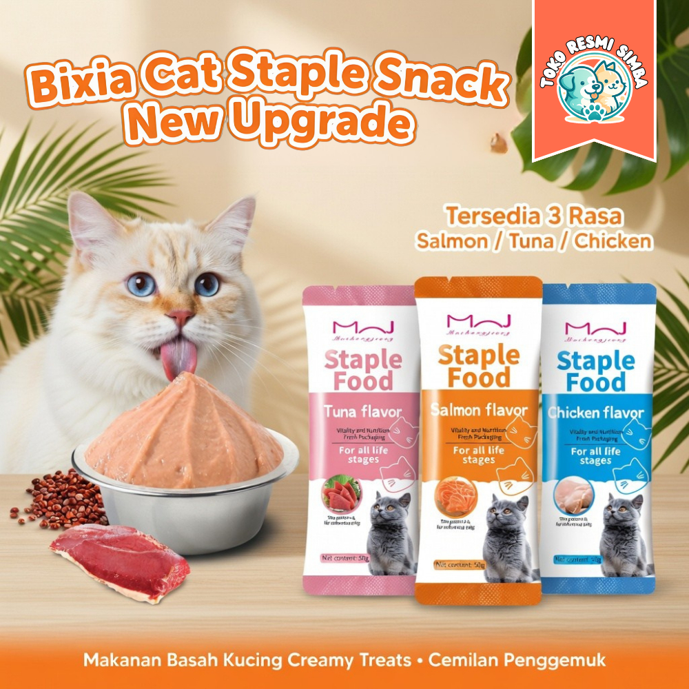 [Bixia] Cat Staple Snack New Upgrade 3 Rasa Salmon Tuna Chicken Makanan Basah Kucing Creamy Treats C