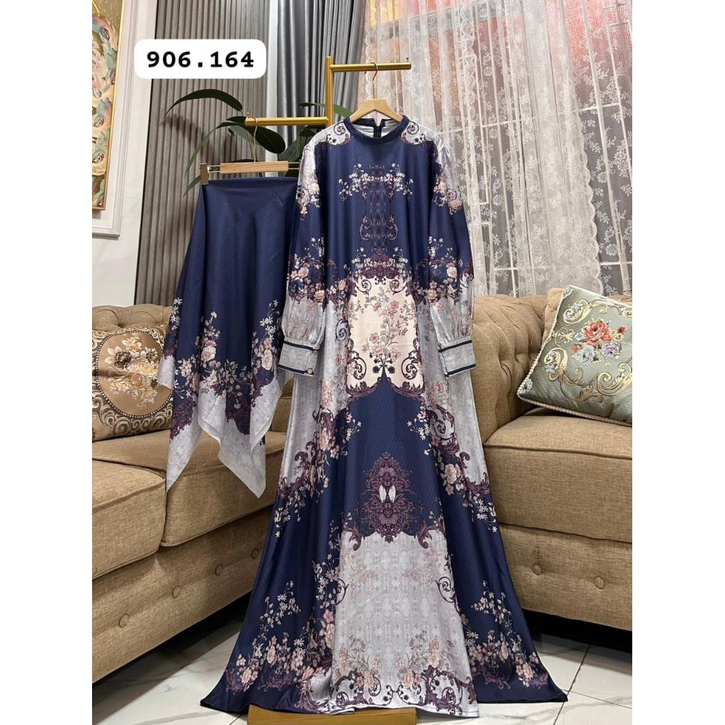 gamis set hijab katun silk/tokyo/jepang  premium 2 in1 etnik  import/dress wanita