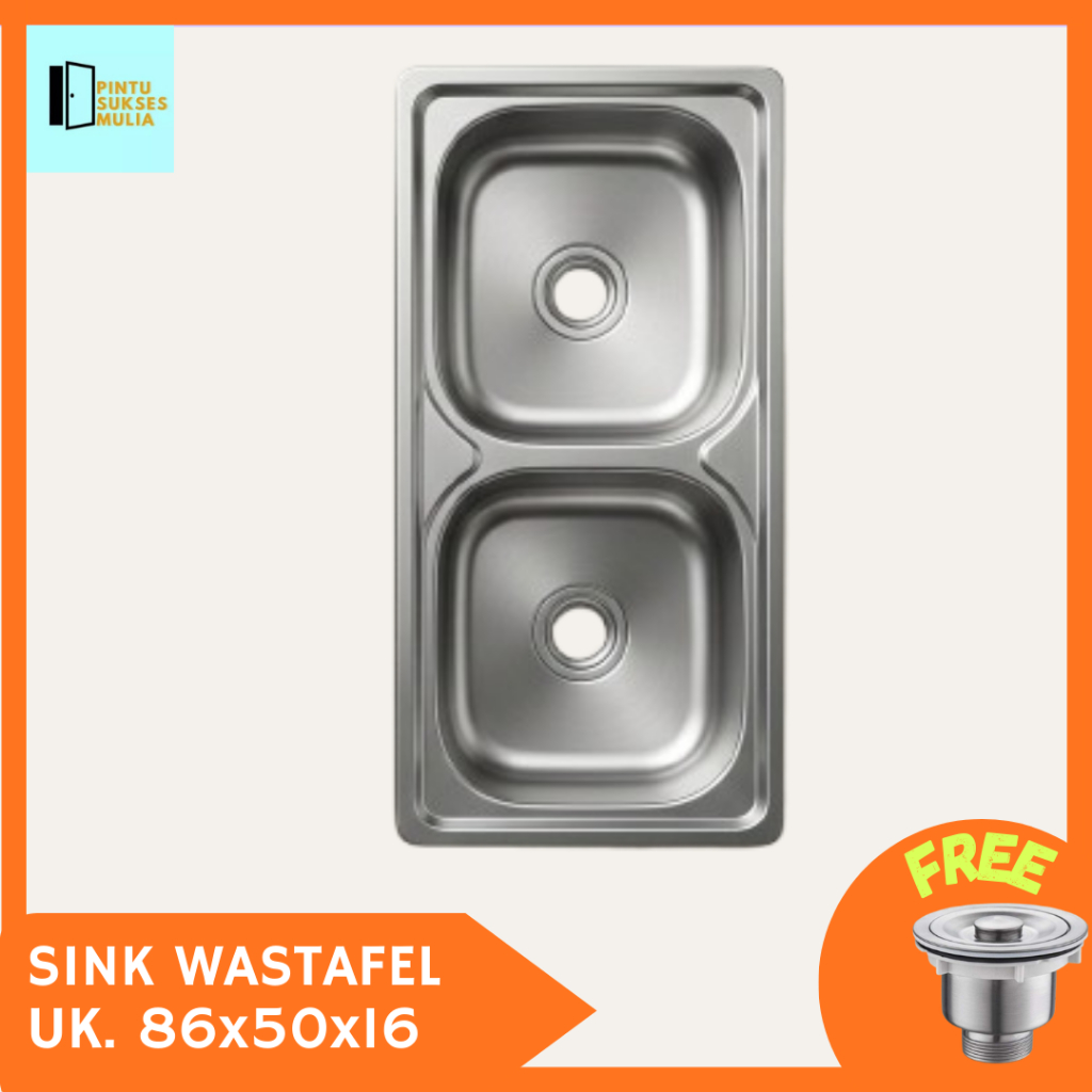 [Sink Wastafel] Bak Cuci Piring 2 Lubang Sink Dua Lubang 86X50X16 Metro Kitchen Stainless Wastafel
