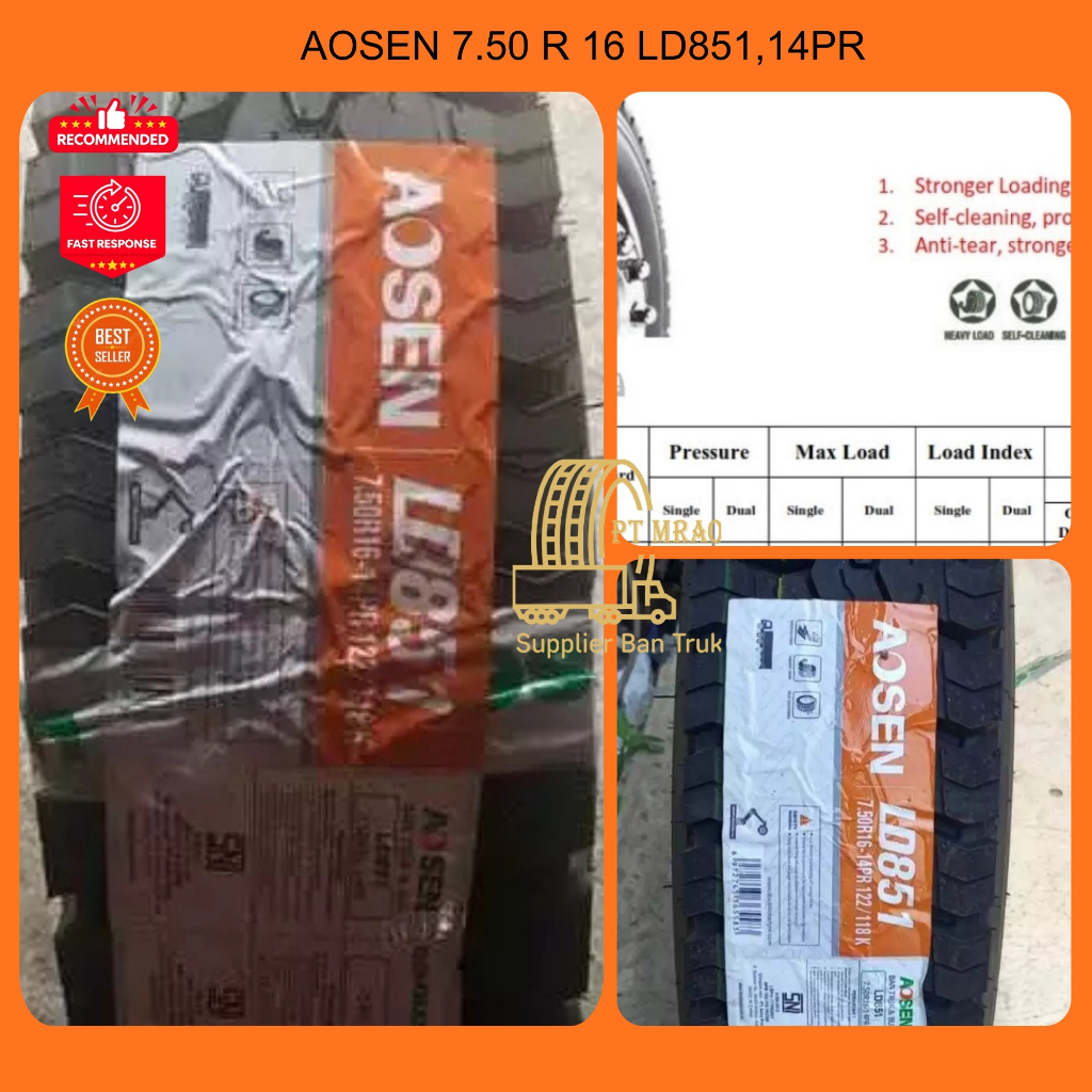 BAN TRUK KAWAT AOSEN 7.50 R 16 LD851
