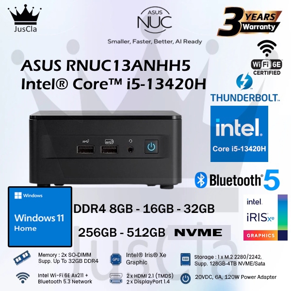 ASUS MINI PC RNUC13ANHH500000I Intel Core i5-13420H | DDR4 | NVME | Win 11 HOME