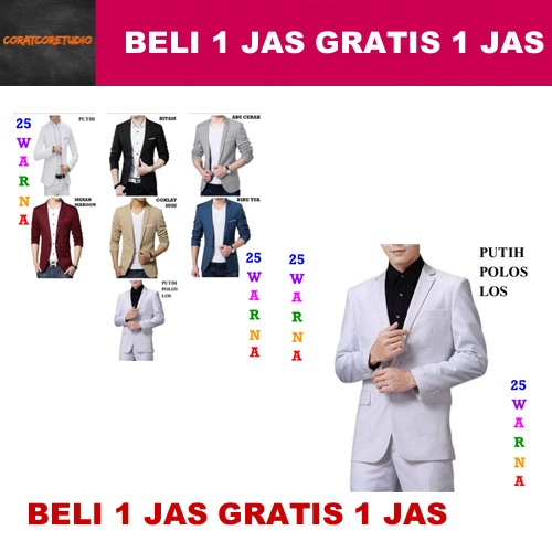 BELI 1 JAS GRATIS 1 JAS Jas Pria Blazer Cowok PUTIH POLOS LOS CERAH TULANG KREM CREAM Tuxedo Suit Ju