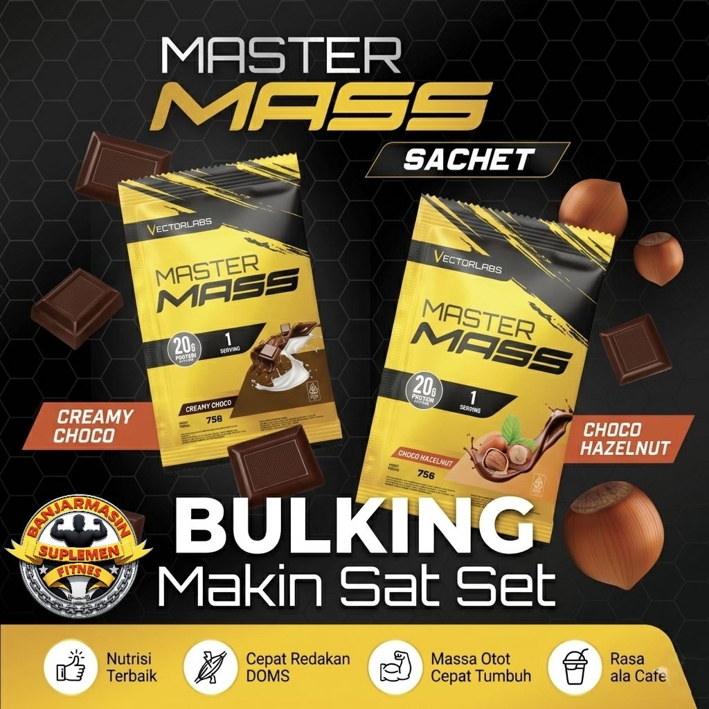VECTORLABS Master Mass 1 Sachet 75 Gram - Weight Gainer Protein ecer eceran