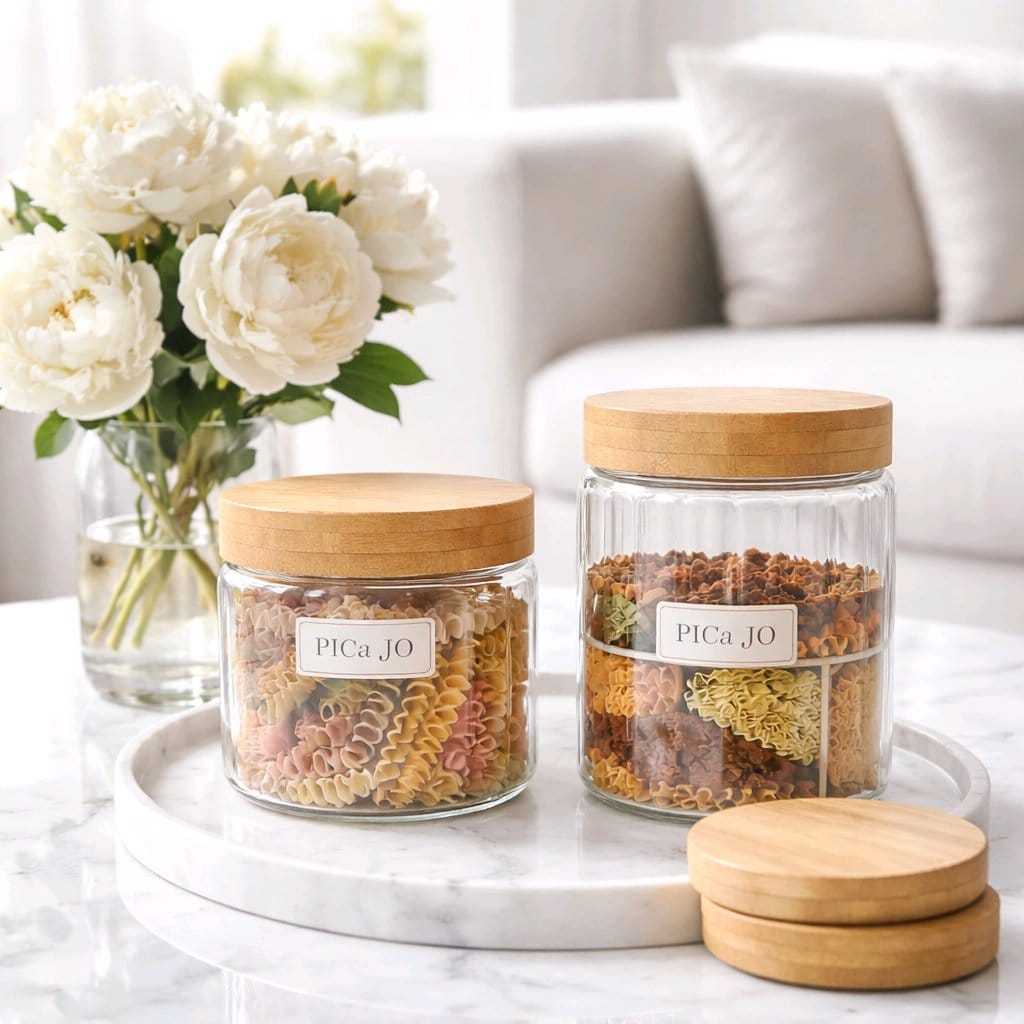 1 buah Toples kaca cantik / Toples kue lebaran / Toples cantik tutup BAMBU