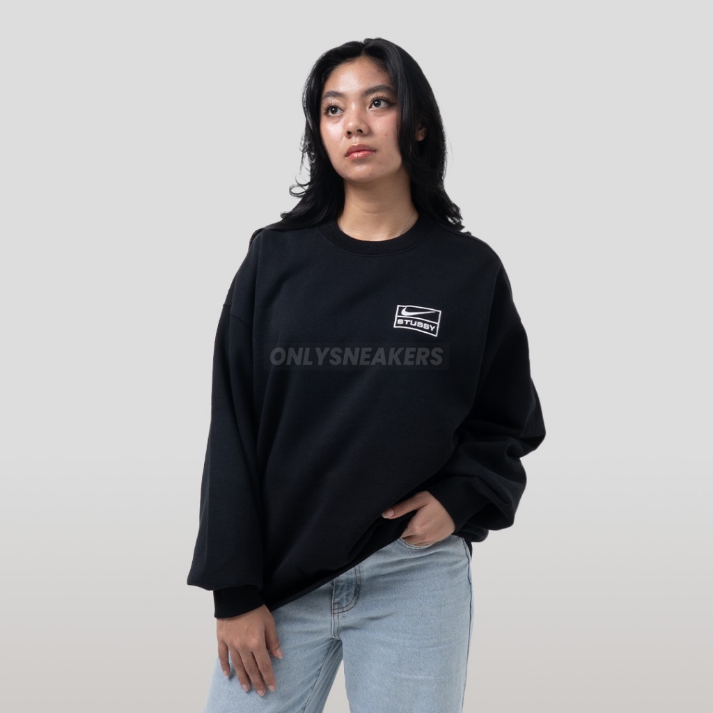 NIKE X STUSSY WASH BLACK FLEECE CREWNECK