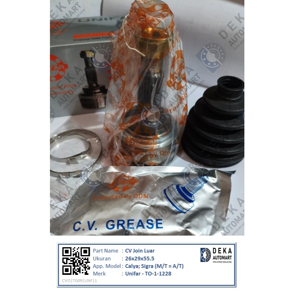 CV Join Luar Unifar 26x29x55.5 untuk Calya; Sigra (M/T = A/T) (TO-1-1228)