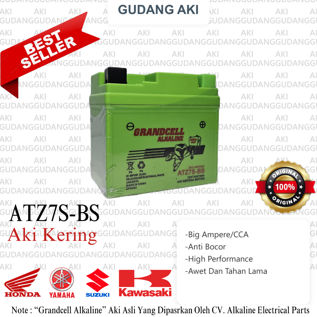 Aki Motor Grandcell Alkaline Baterai ATZ7S-BS 1.9KG CCA 210 Aki Kering Vario Beat Satria FU