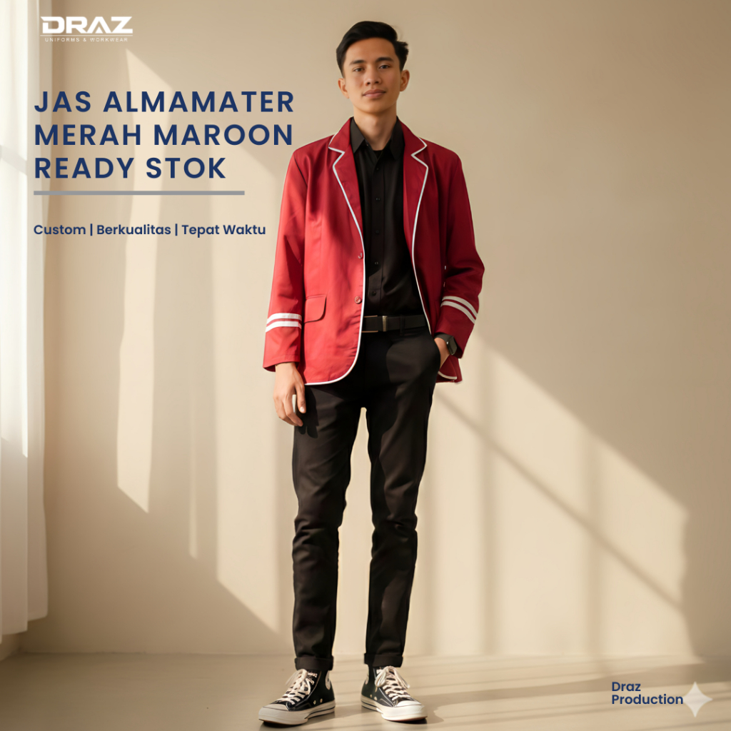 TOKODRAZ - Jas Almamater Kampus Universitas Osis Pesantren Merah Marun Lis Putih Lak-laki Perempuan