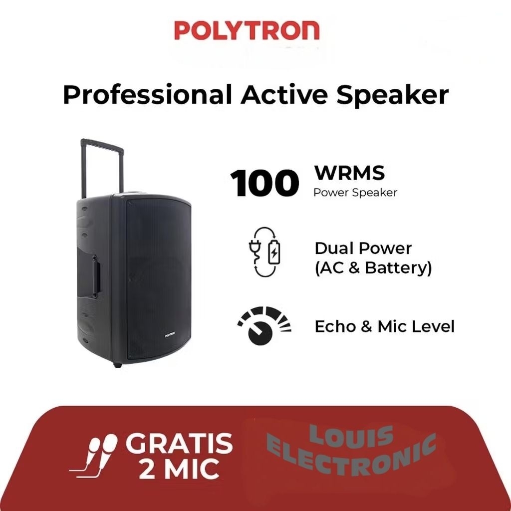 Speaker Portable 12" POLYTRON PASPRO 12F3 + 2 Mic Wireless