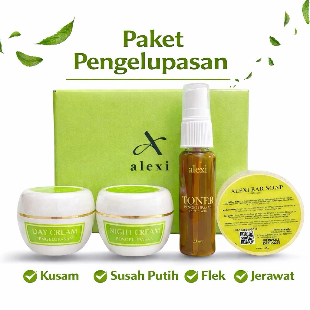 ALEXI SKINCARE Paket Pengelupasan - Cream Pencerah Wajah / Pemutih Wajah Glowing | Kusam, Flek, Jera