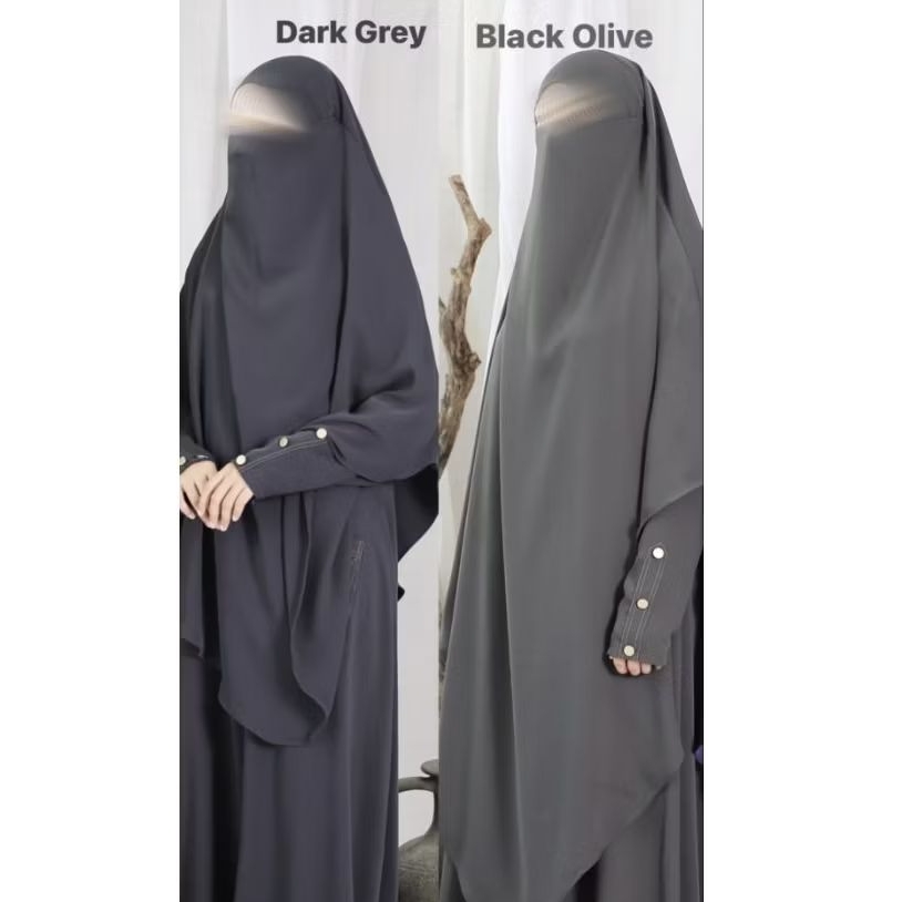 PRELOVED DZAHAB ABAYA albeera.id bahan mina warna DARK GREY SIZE M, gamis muslimah anti uv