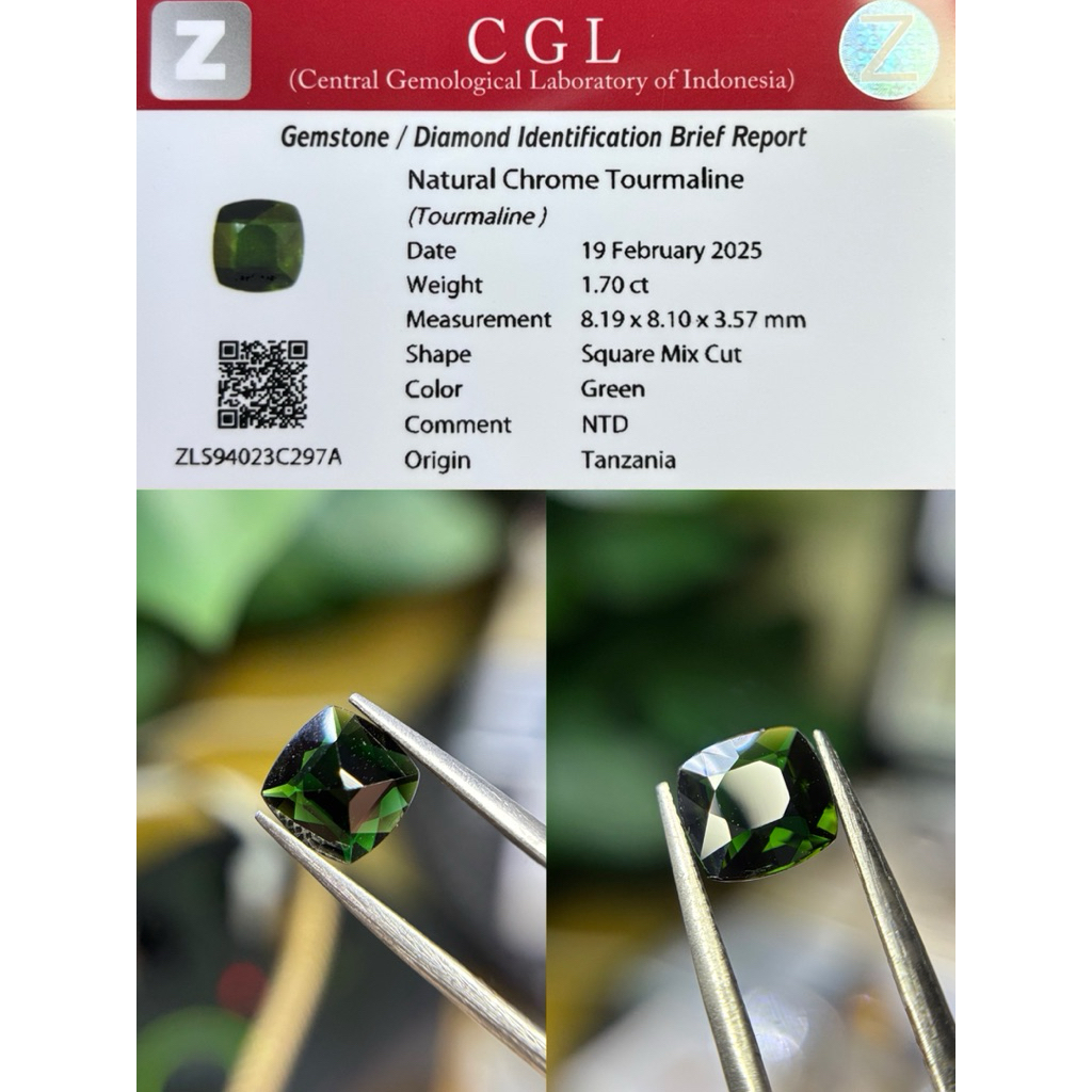 Natural  chrome tourmaline memo cgl lab