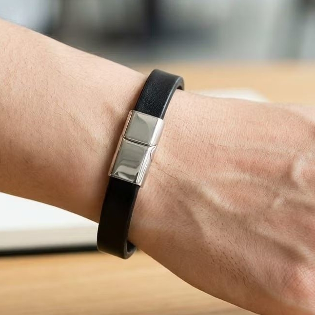 Gelang Kulit Sapi Asli Pria Wanita Premium Luxury Tali Hitam Coklat Coffee Pengait Titanium Anti Kar