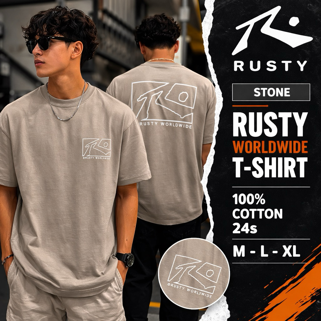 Rusty Original T-Shirt Pria Back Logo | Kaos Rusty Worldwide Premium Cotton Regular Fit