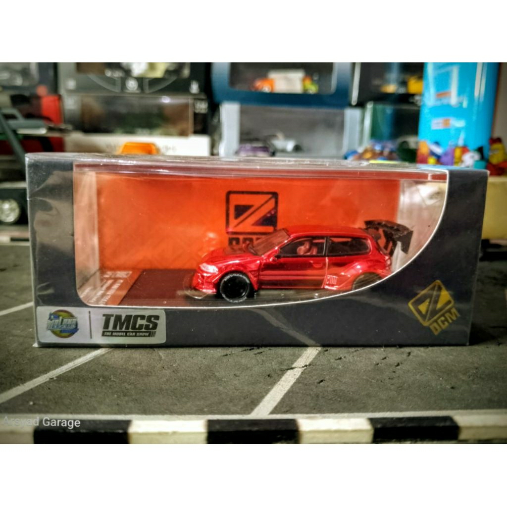 Diecast DCM Kevmannz Honda Civic Type R EG6 1996 Hatchback Wide Body Chrome Red Segel