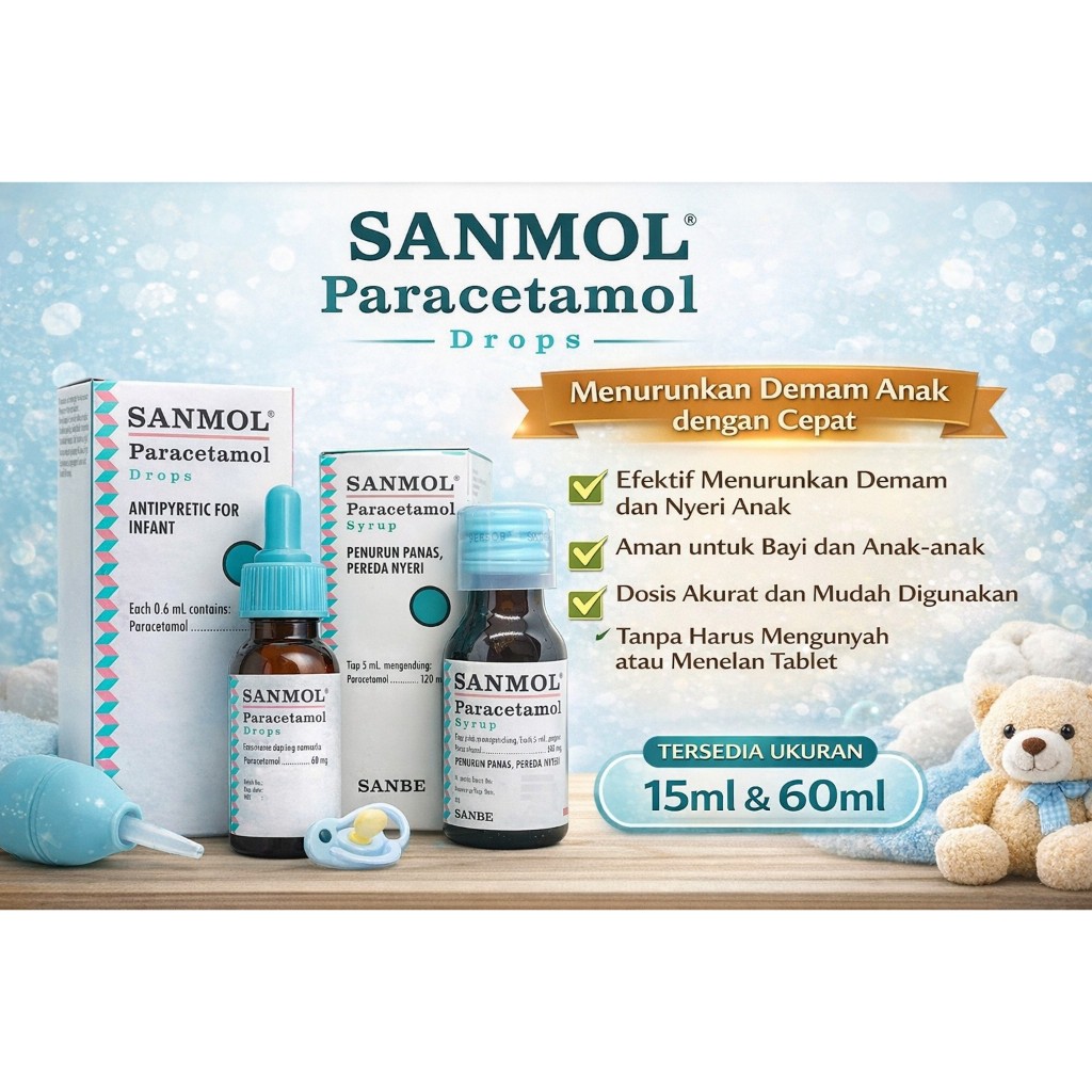 Sanmol Paracetamol Drops & Syrup |  Obat Penurun Panas Bayi dan Anak (15ml & 60ml)