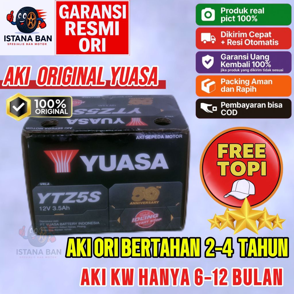 Aki Motor Yuasa ORI ORIGINAL 100% YTZ5S 12V 3.5Ah - Aki Kering, Tahan Lama, Bebas Perawatan Beat Rev