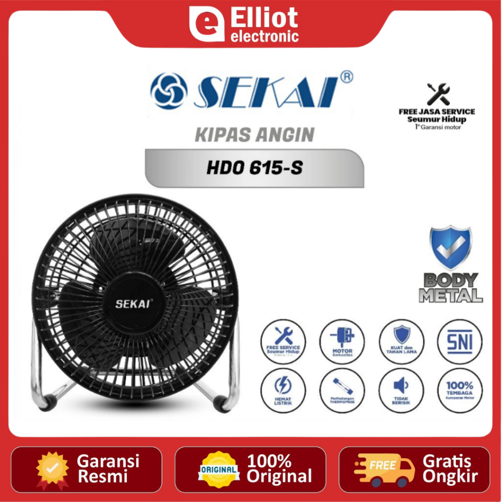 SEKAI Kipas Angin Meja Mini HDO 615-S - Kipas Angin Kecil 6 Inch
