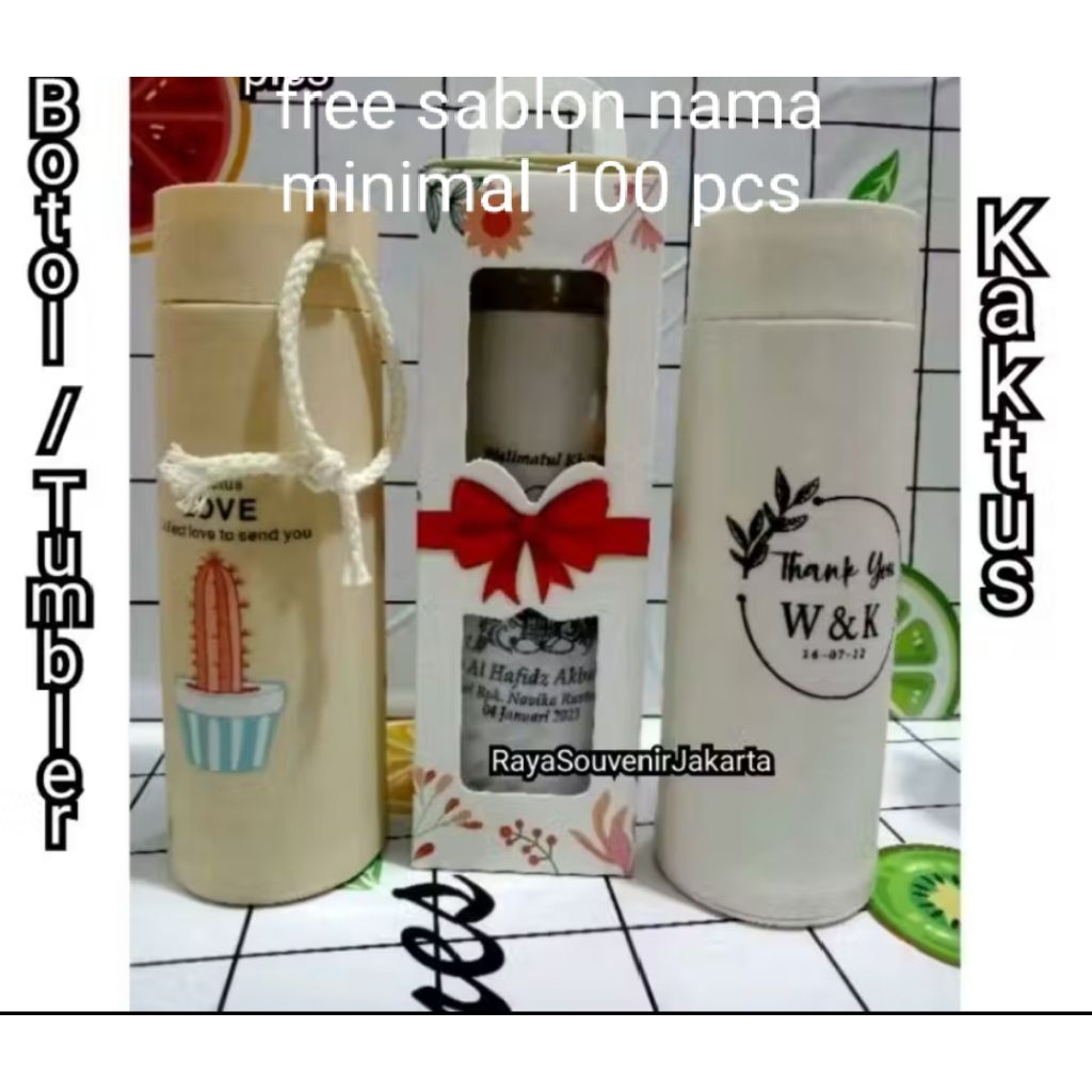 Free Sablon Nama botol / tumbler kaktus / Kado Ulang Tahun / Souvenir Pernikahan / Khitanan / kemasa