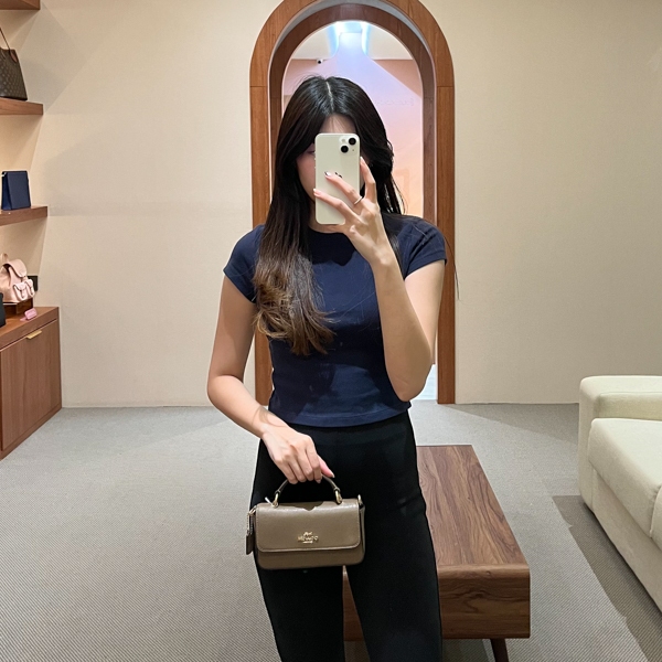 Tas COA JOSIE GHW FLAP TAUPE MINI TOP HANDLE BAG WITH LS 100% ORIGINAL