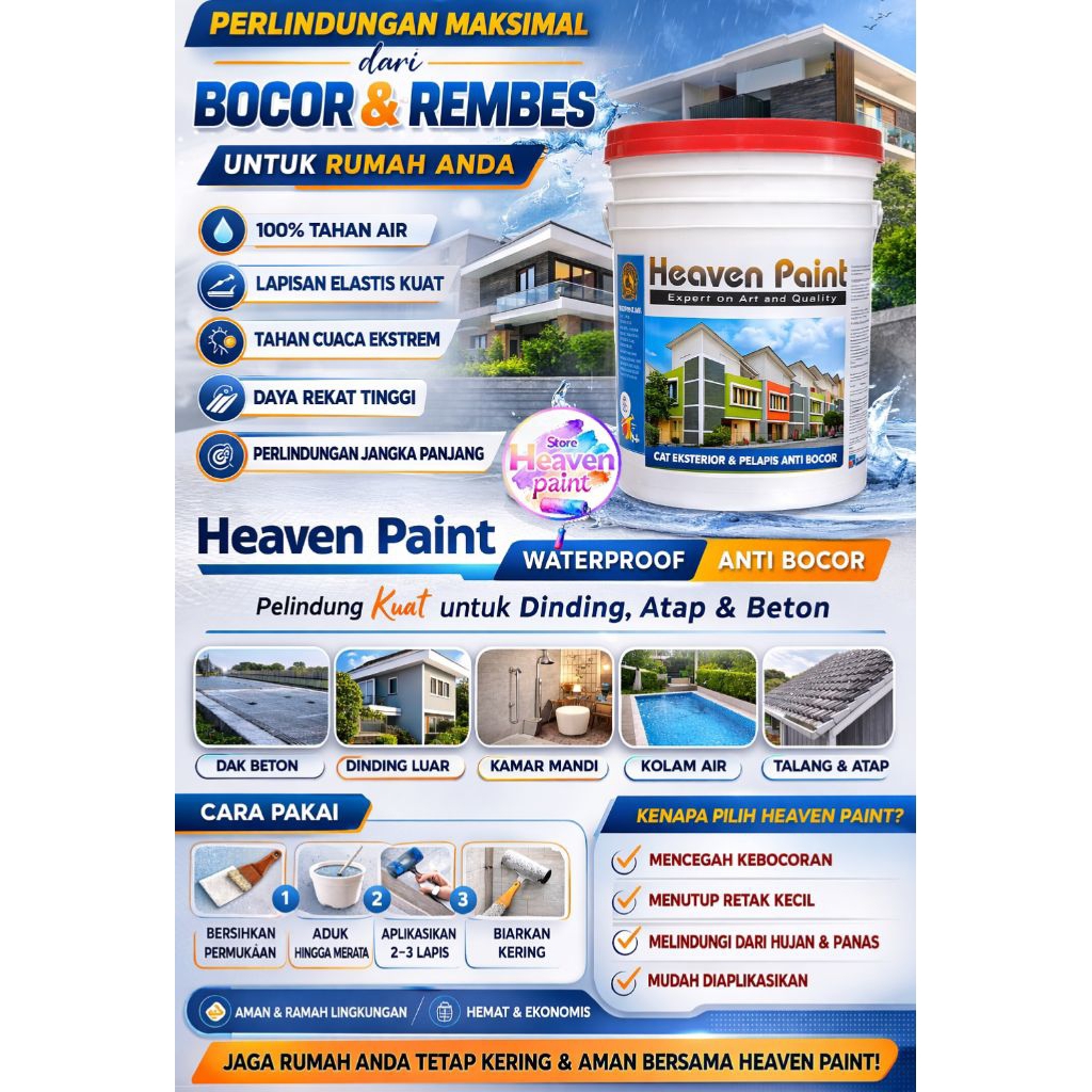 Cat Tembok Waterproof | Cat Tembok Interior & Exterior Antibocor | Cat Heaven Paint Waterproof