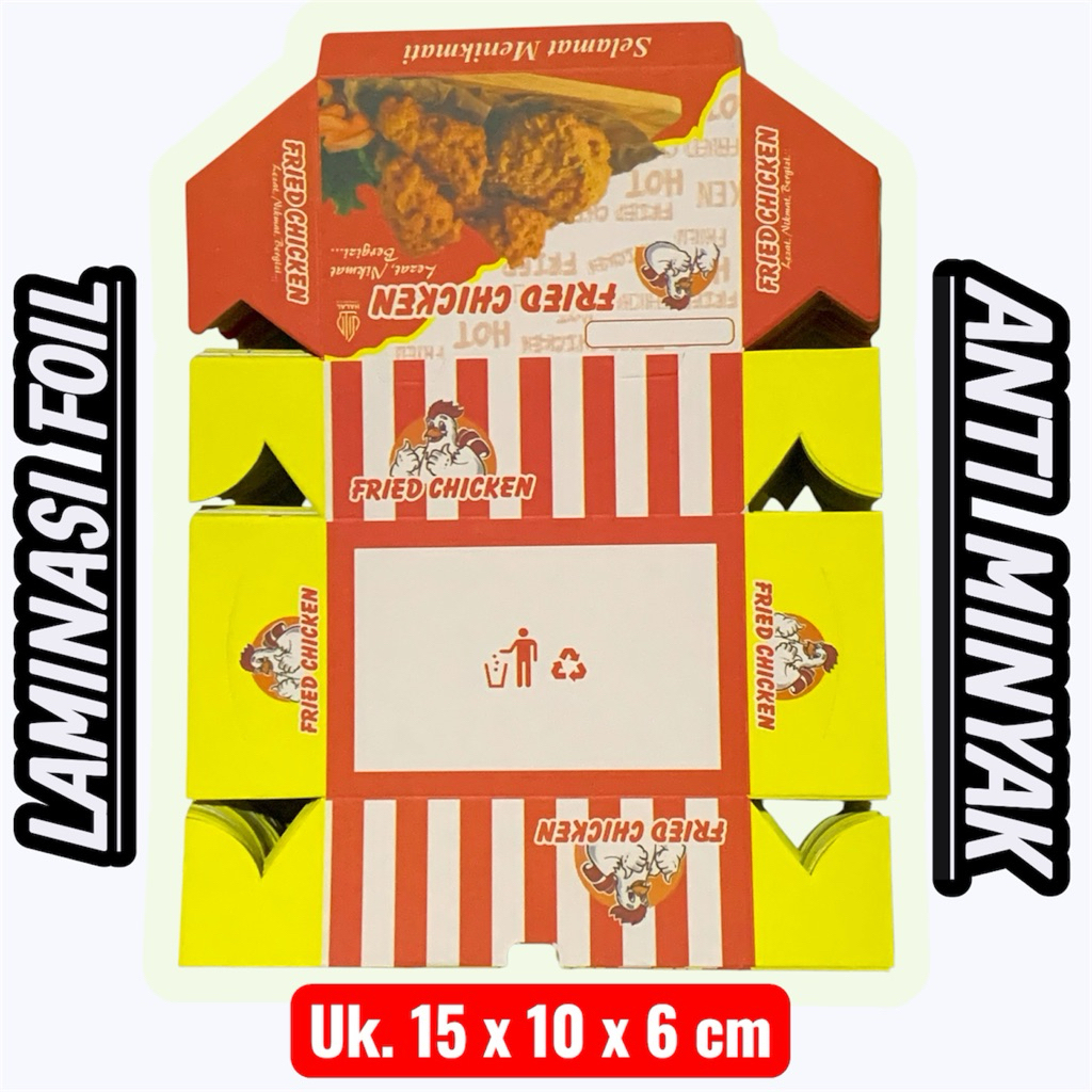 @100 LEMBAR KEMASAN BOX FRIEDCHIKEN LAMINASI FOIL SIZE 15x10x6cm/Wadah friedchiken|kertas nasi ayam 