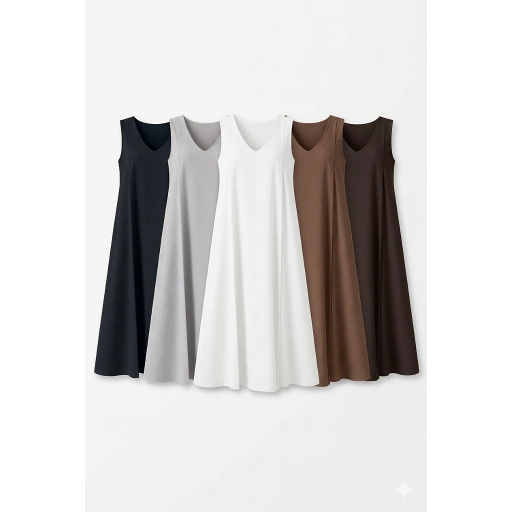 V Neck Long Dress | Dress tanpa lengan