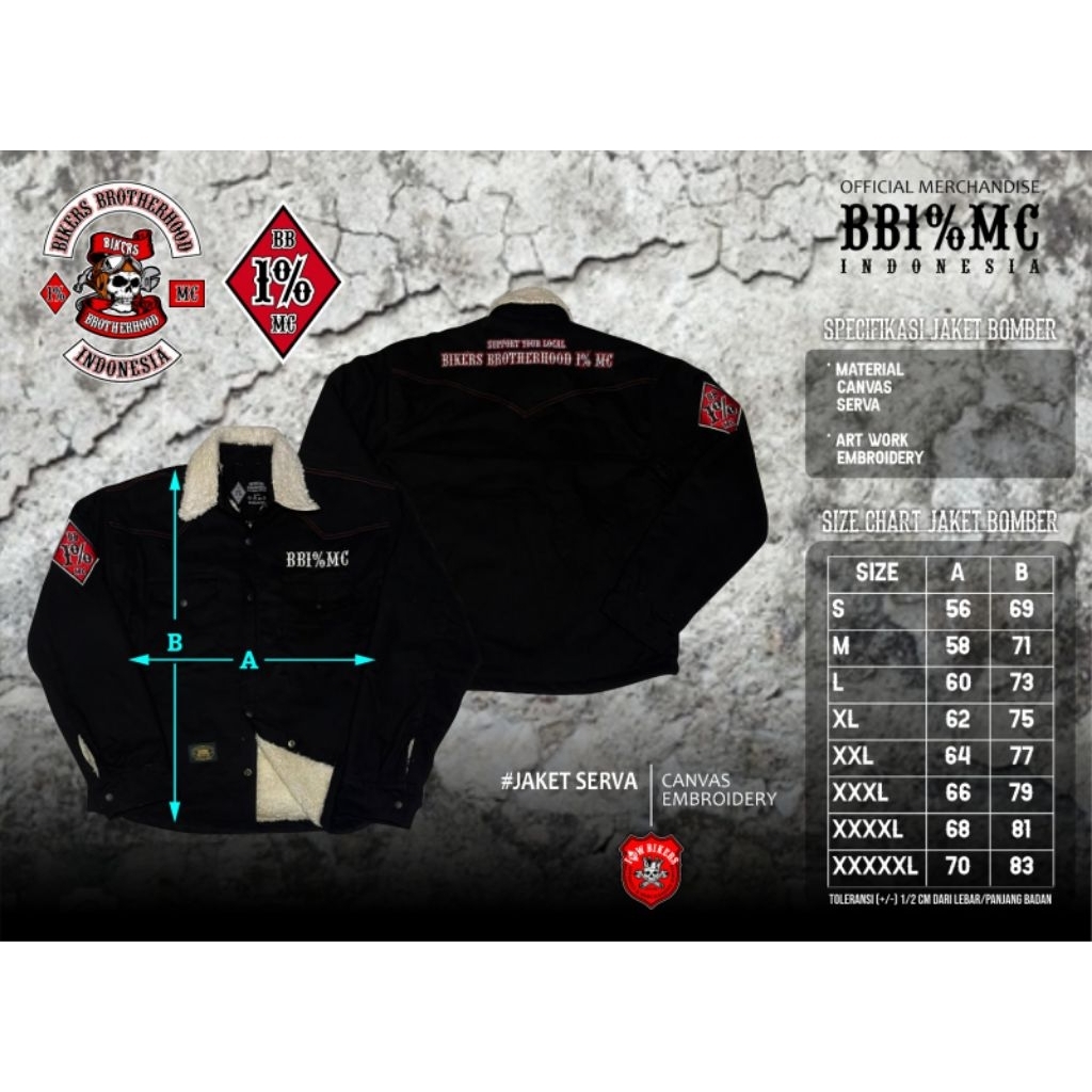 jaket serva full bordir  limited edition BIKERS BROTHERHOOD 1% MC INDONESIA