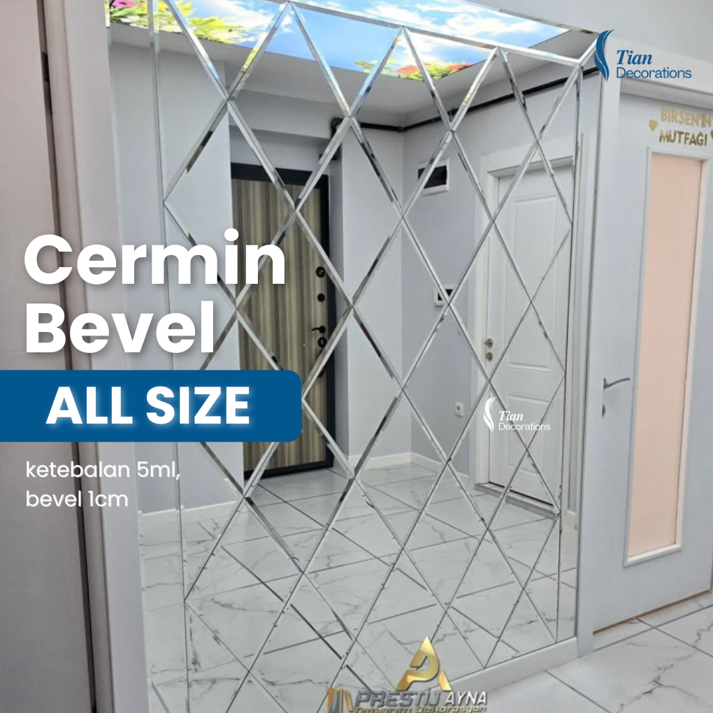 Cermin Dinding Bevel Minimalis | Kaca Bevel Dekorasi Ruang Tamu | Wall Mirror Estetik Modern