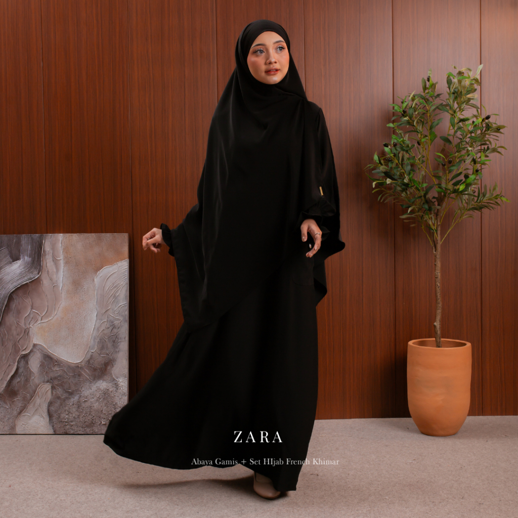 Sarimbit Studio - Zara Abaya Set Hijab Bahan Anti UV ( Hitam ) | Dress Gamis Wanita Dress Haji dan U