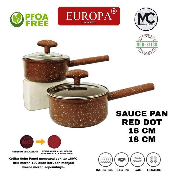 SAUCE PAN EUROPA RED DOT MARBLE COATING 16 18 CM PANCI ANTI LENGKET - Sauce pan 16cm
