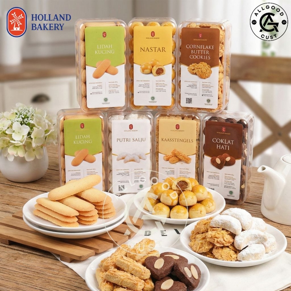 Kue Kering Holland Bakery Toples Segi 4 - Kue Nastar, Kastengel, Coklat Hati, Cranberry, putri salju