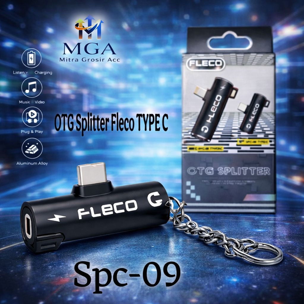 MGA - Fleco Spc-09 Splitter 2in1 TypeC Android Charging & Audio Jack 3.5mm Music Headset For Hp Op|V