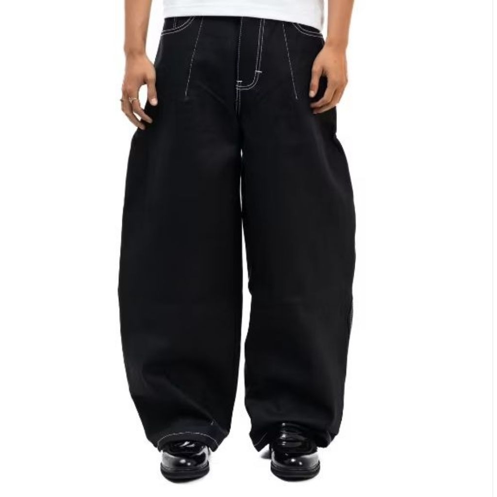 Celana Jeans Baggy Denim Tebal 14 oz - Black Indigo, Size 32