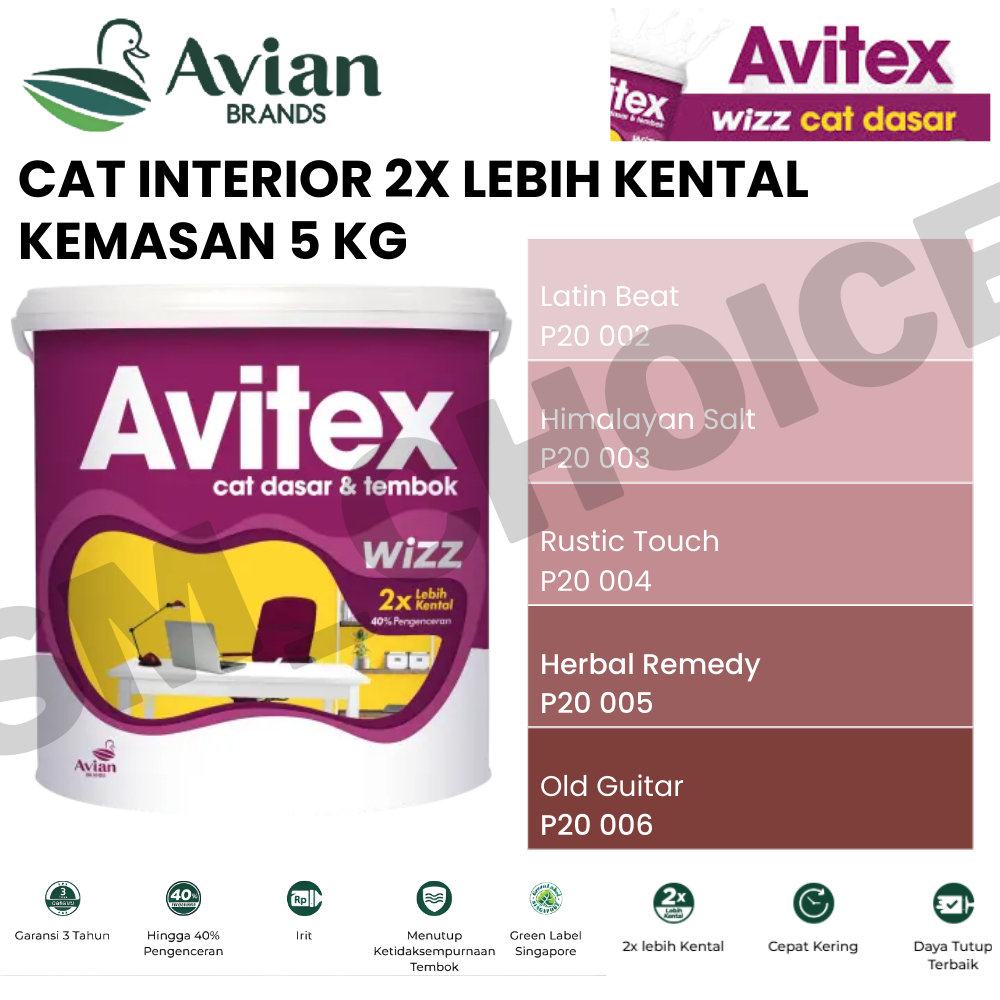 AVIAN AVITEX WIZZ 5KG CAT TEMBOK 5KG MAROON / MERAH MAROON 5KG CAT TEMBOK 2X LEBIH KENTAL