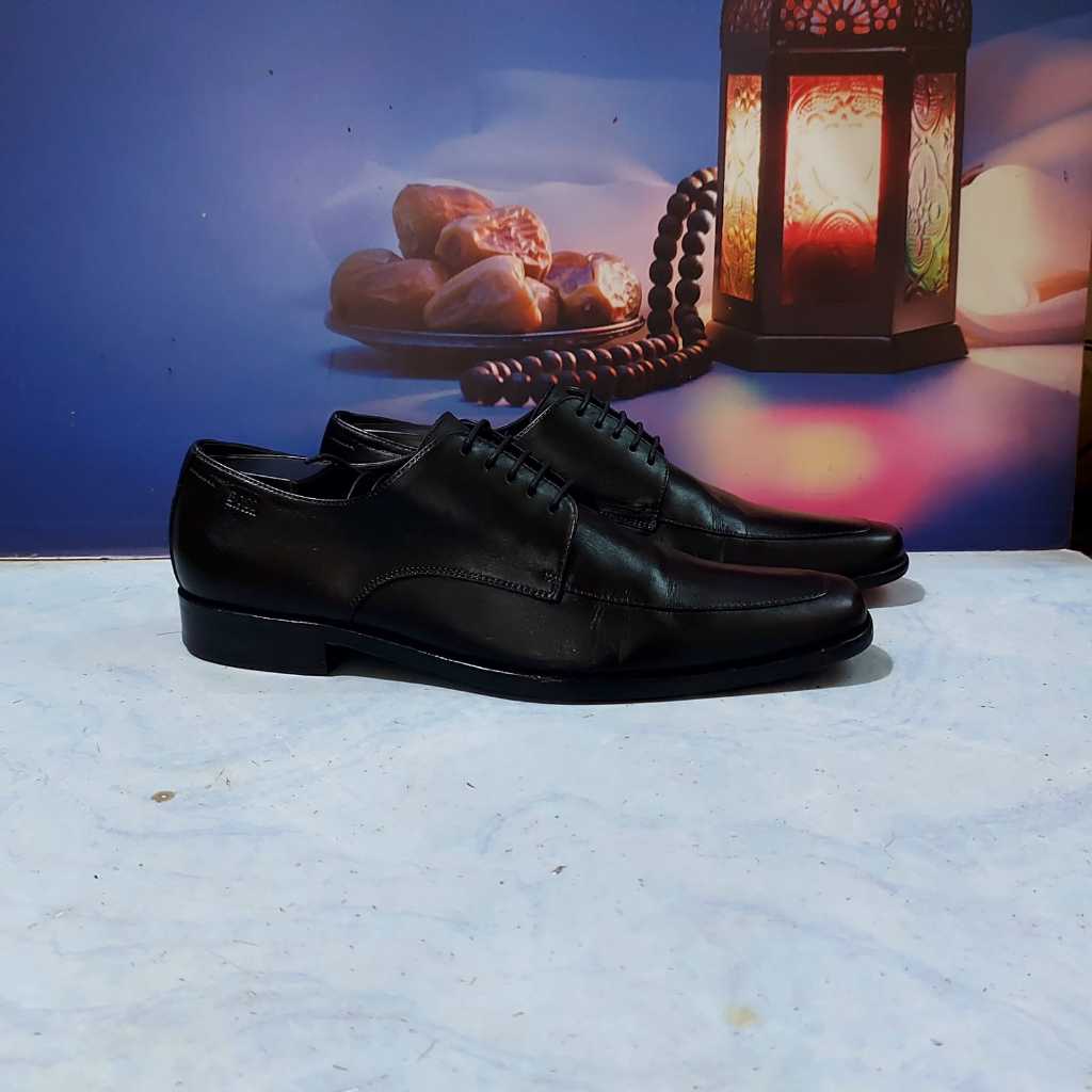 Sepatu Hugo Boss Fantofel Oxford Black Leather Size 42,5
