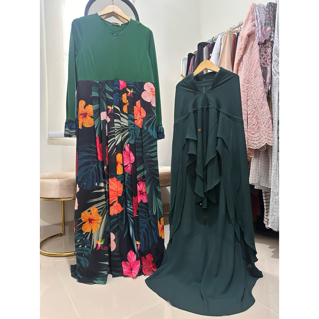 PL set syari printing by KAMEELA emerald green