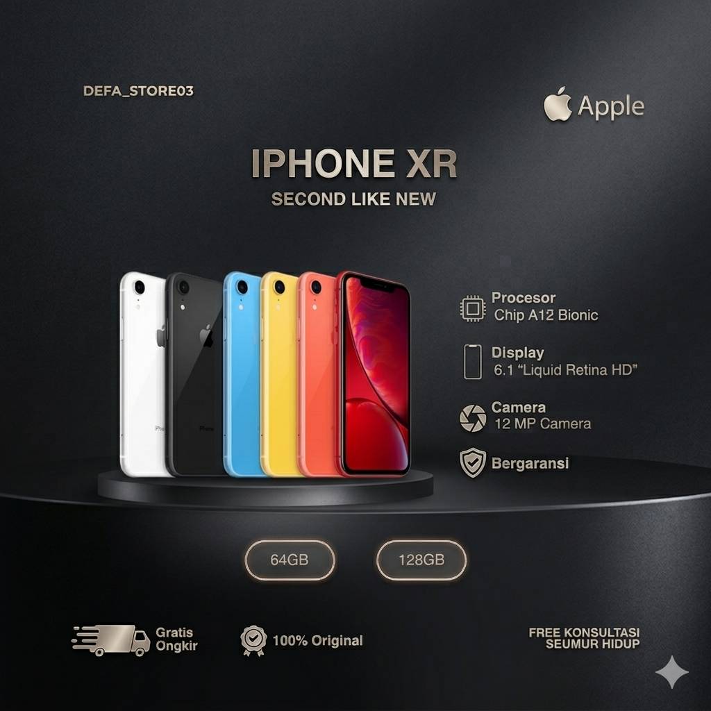 IPHONE XR SECOND LIKE NEW 64GB 128GB 256GB Hitam Biru Kuning Coral Merah Putih