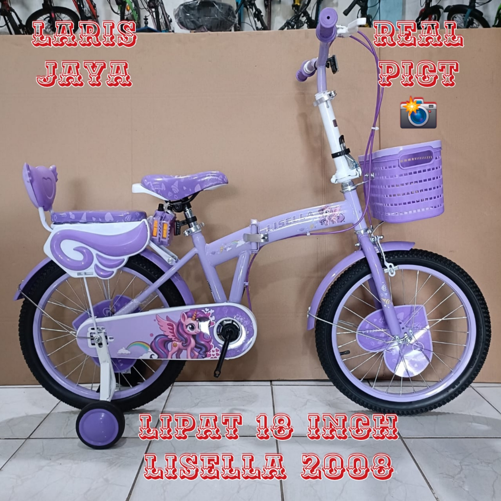 Sepeda lipat anak perempuan 18 inch lisella 2008 keranjang plastik terbaru