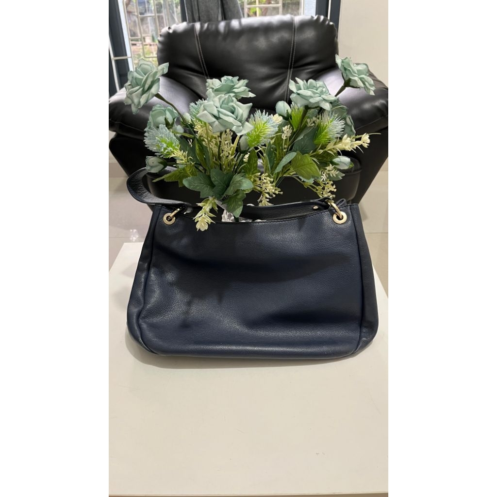 tas gobelini biru kulit preloved