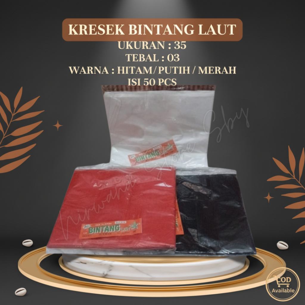 (50 Pcs) Bintang Laut 35 x 03 | Kantong Plastik / Kantong Kresek | Hitam Putih Merah
