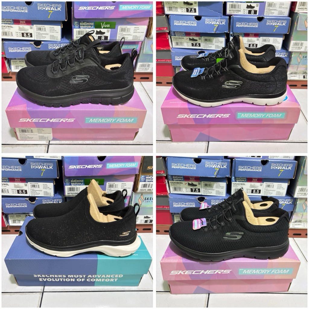 SKECHERS SLIP ON HITAM / HITAM PUTIH SUMMITS GRACEFUL GO WALK 7.0