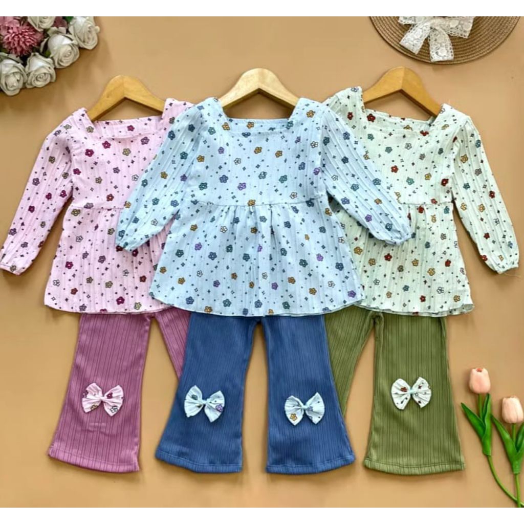 SITETAMKIDS - SETELAN ONE SET TUNIK ELORA CELANA CUTBRAY KNIT KEREN FLOWY
